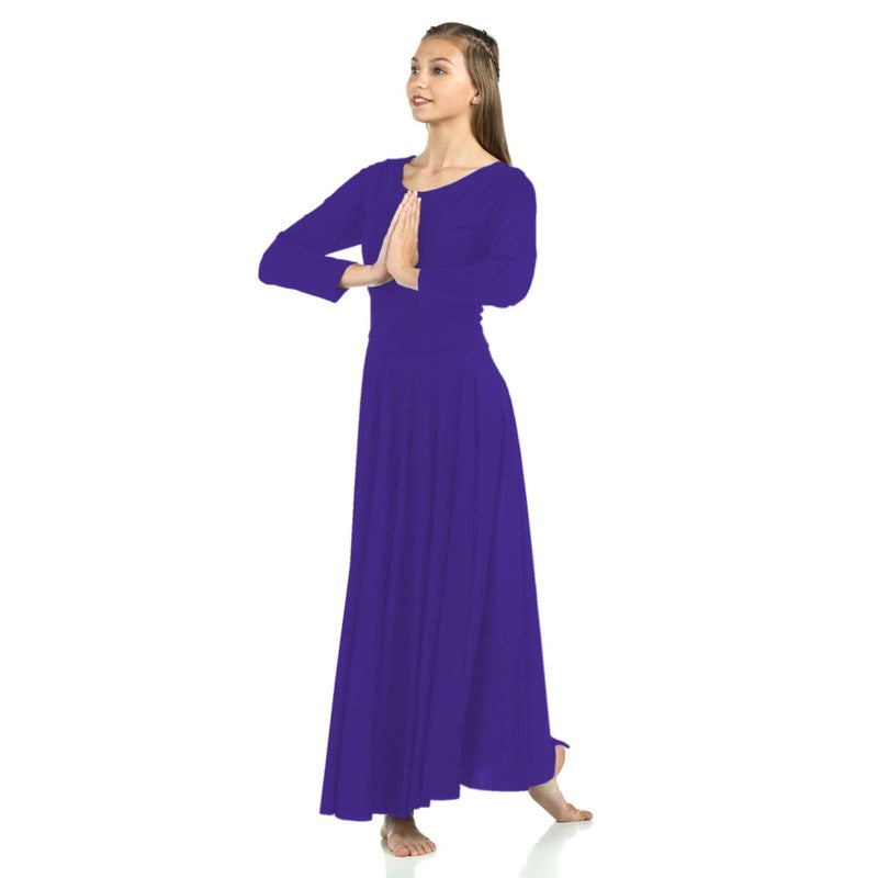 Danzcue Womens Praise Loose Fit Full Length Long Sleeve Dance Dress, Deep Purple, Medium - Image 5